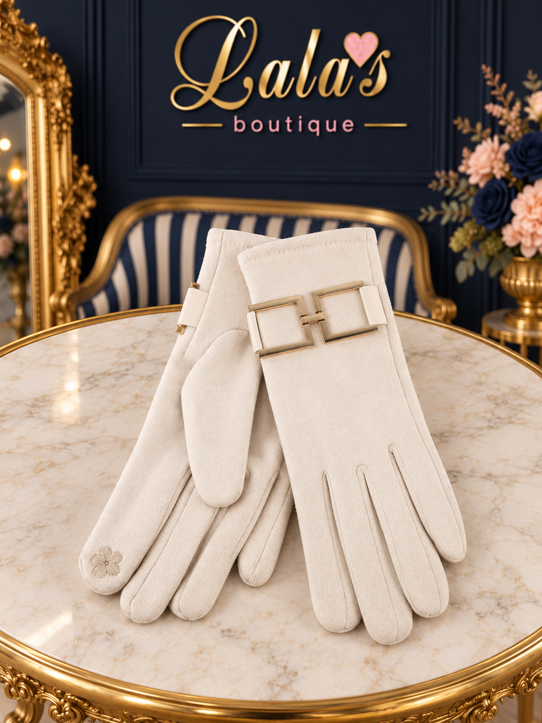 SUEDETTE METALLIC BUCKLE GLOVES
