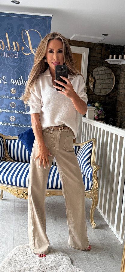 ALPACA V NECK COLLARED JUMPER