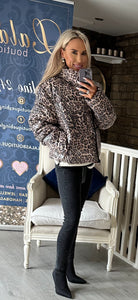 SEQUIN LEOPARD PUFFA COAT