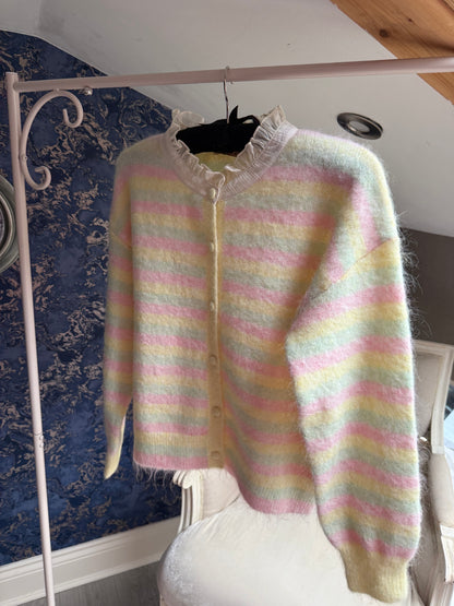 MINT SWEET STRIPE FRILL CARDIGAN
