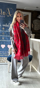 CASHMERE RED & GREY LOUIS SCARF