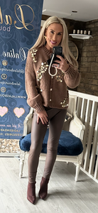 BROWN GOLD DISC PEARL BUTTON CARDIGAN