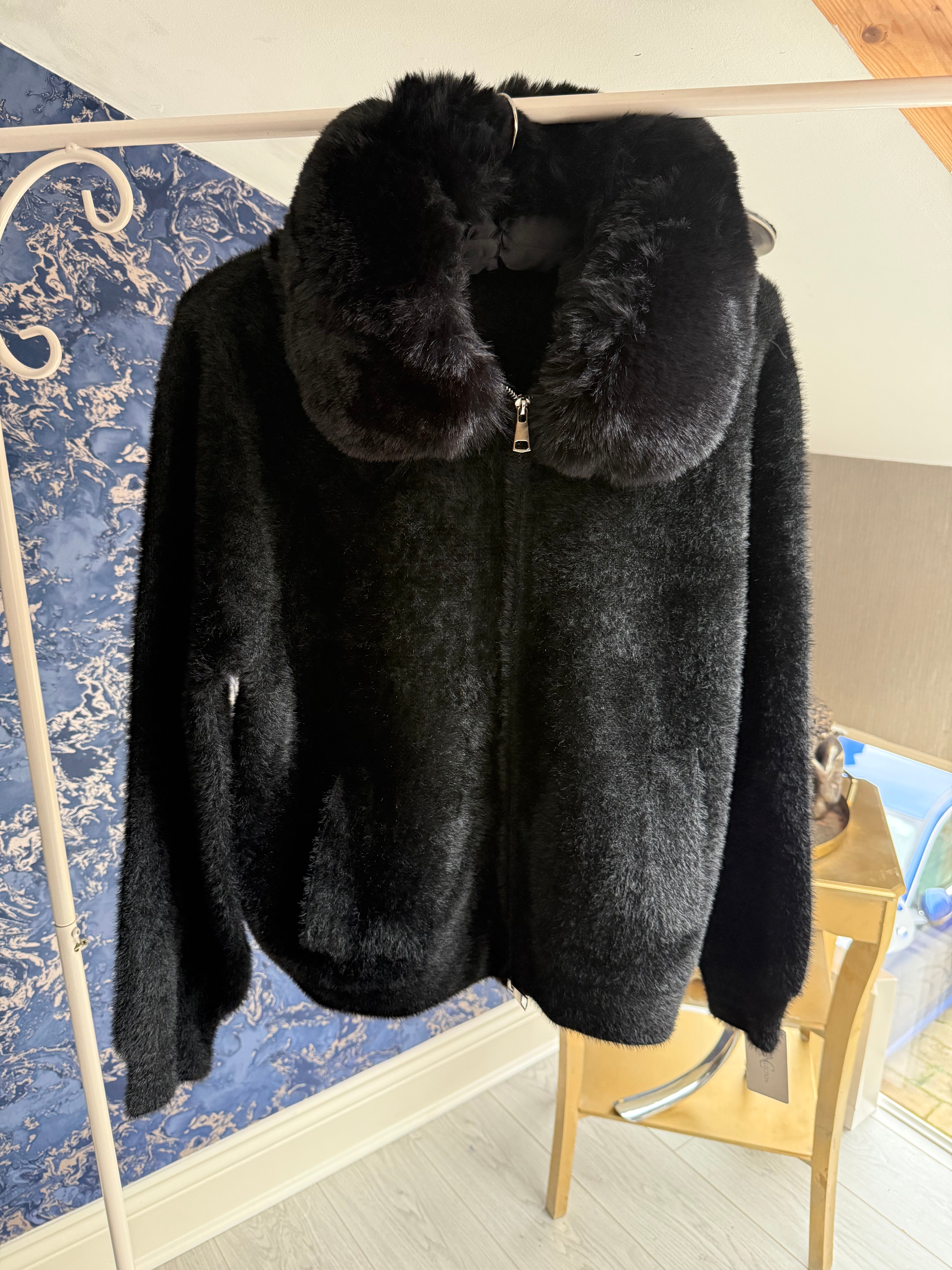BLACK FUR KNITTED  BOMBER JACKET