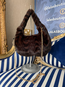BROWN SWIRL FAUX FUR BAG