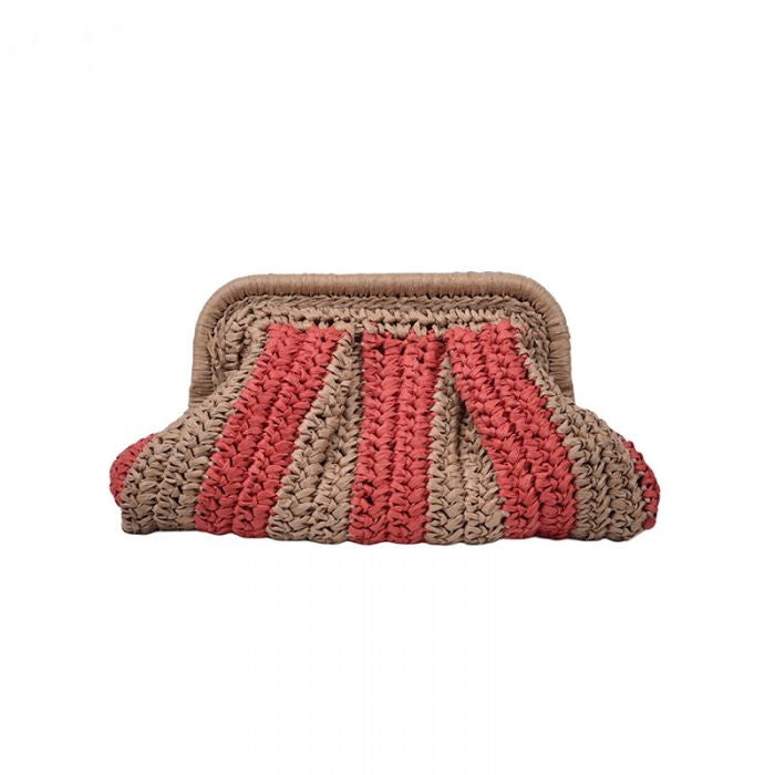 CORAL  HESSIAN STRIPE CLUTCH BAG