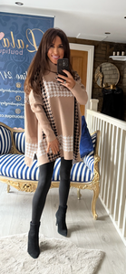 CAMEL DOGTOOTH ROLL-NECK