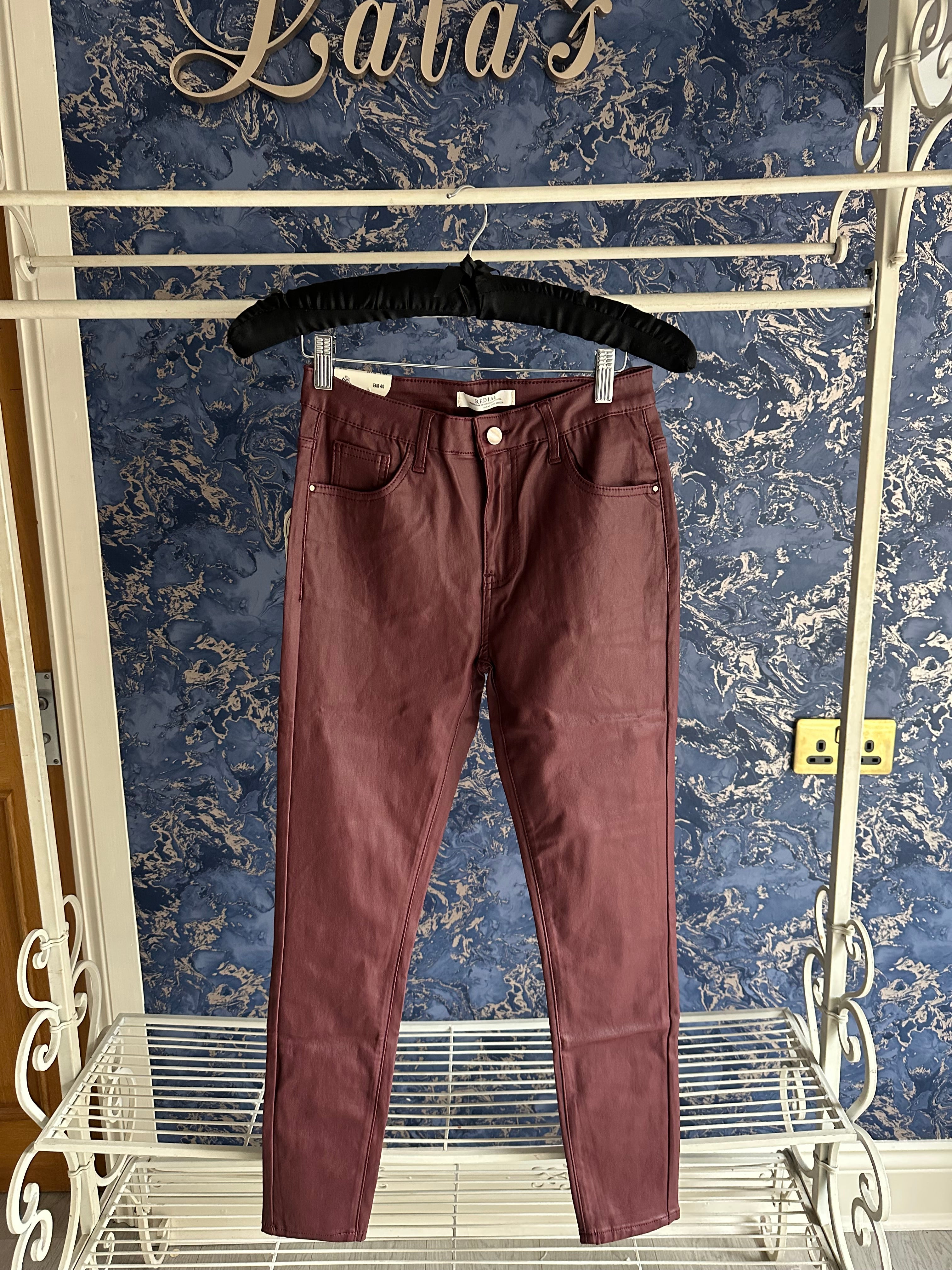 REDIAL OXBLOOD COATED SKINNY PANTS