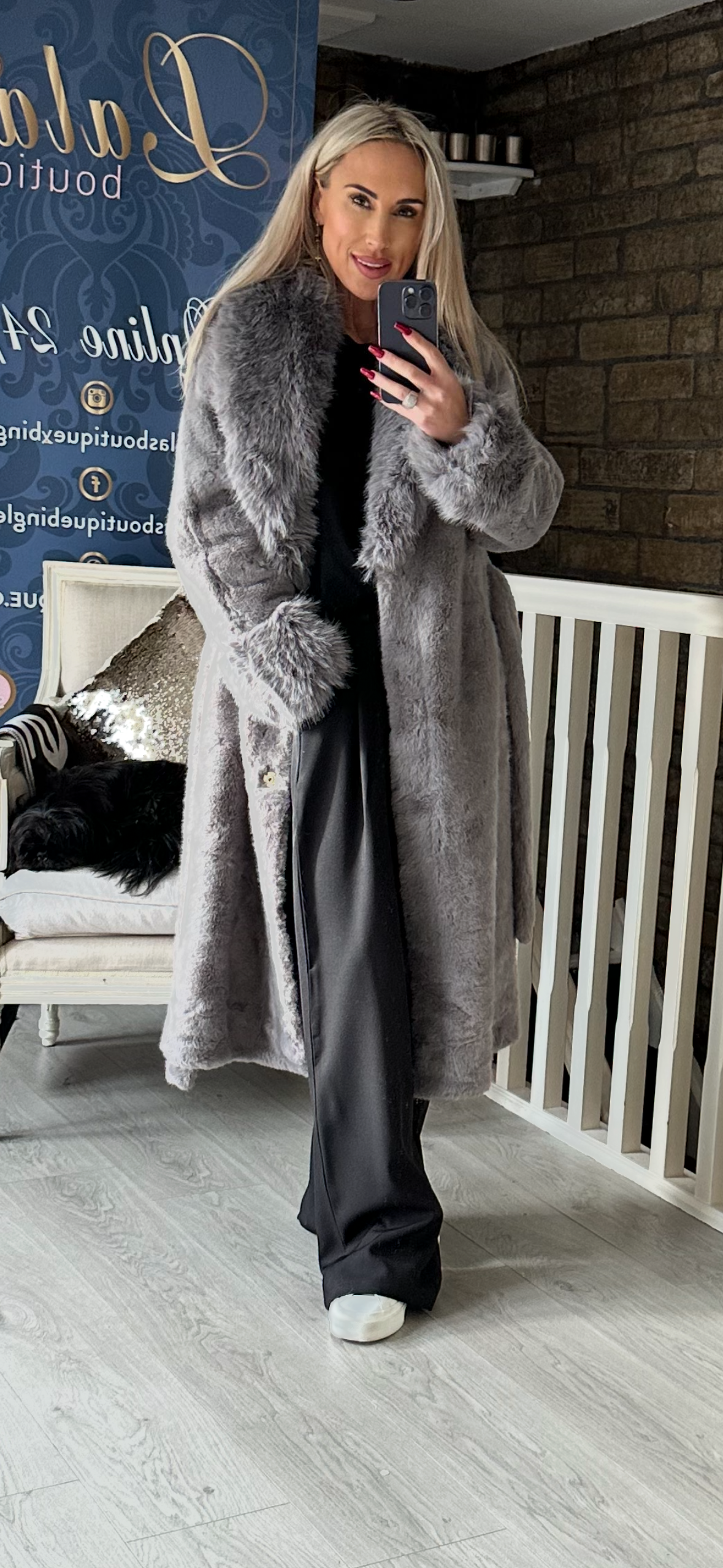 GREY FUR BELTED COAT