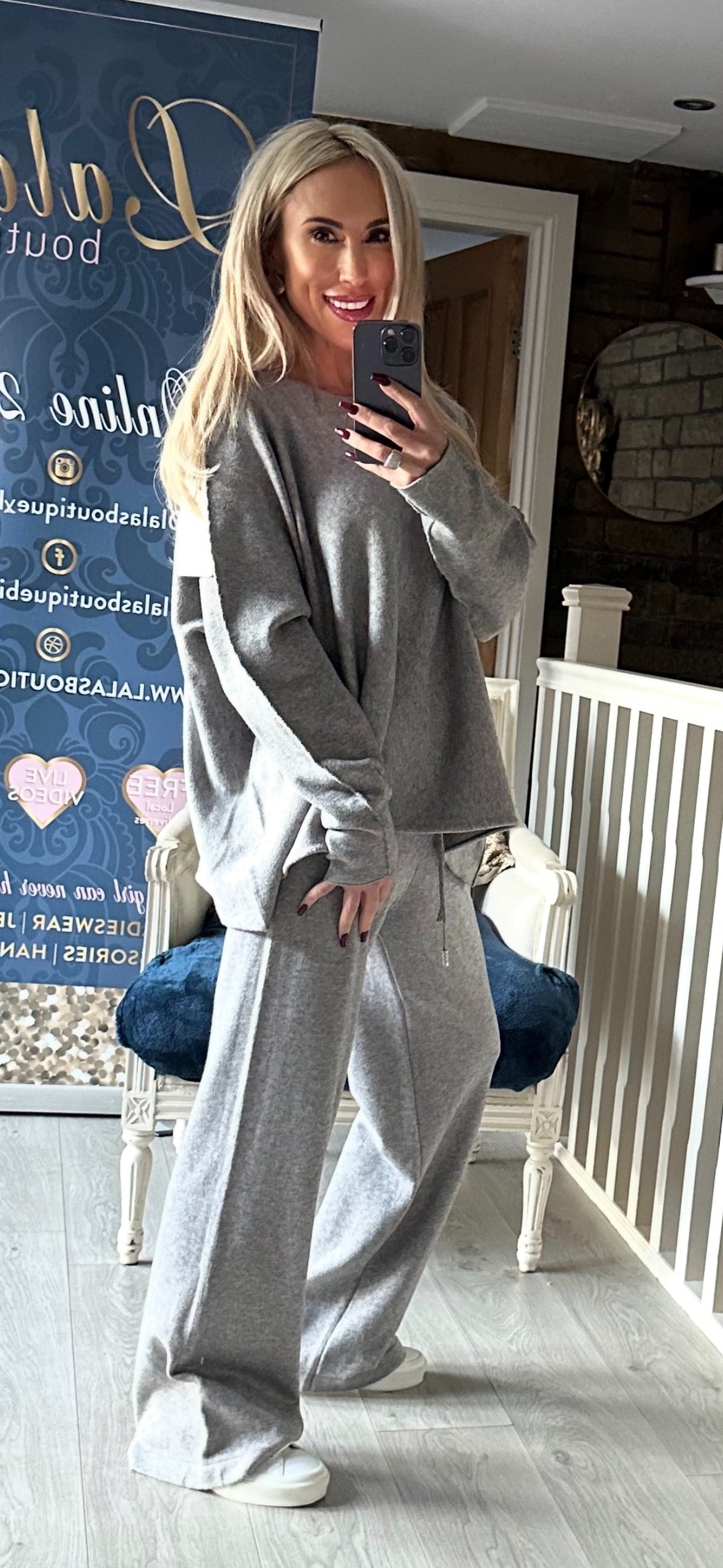 GREY KNITTED CO-ORD TROUSER SUIT