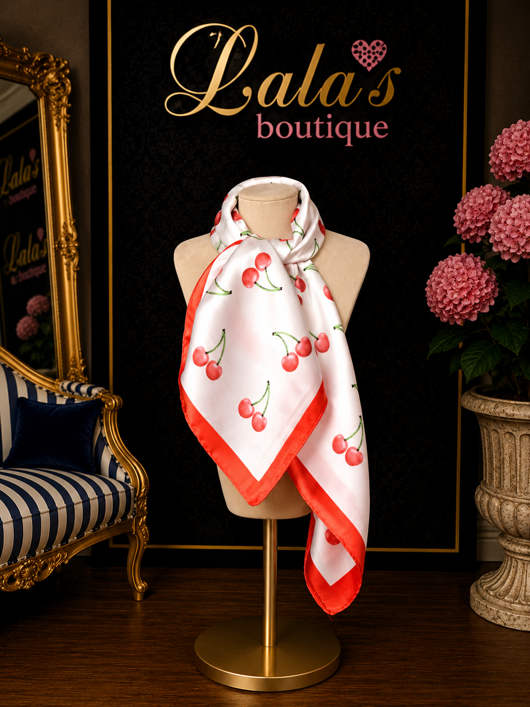 WHITE & RED CHERRY NECKERCHIEF