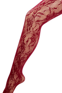 BURGANDY LACE FLORAL TIGHTS