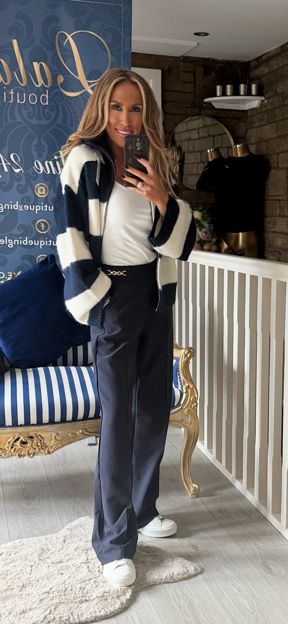 NAVY FUNNEL STRIPE CARDIGAN