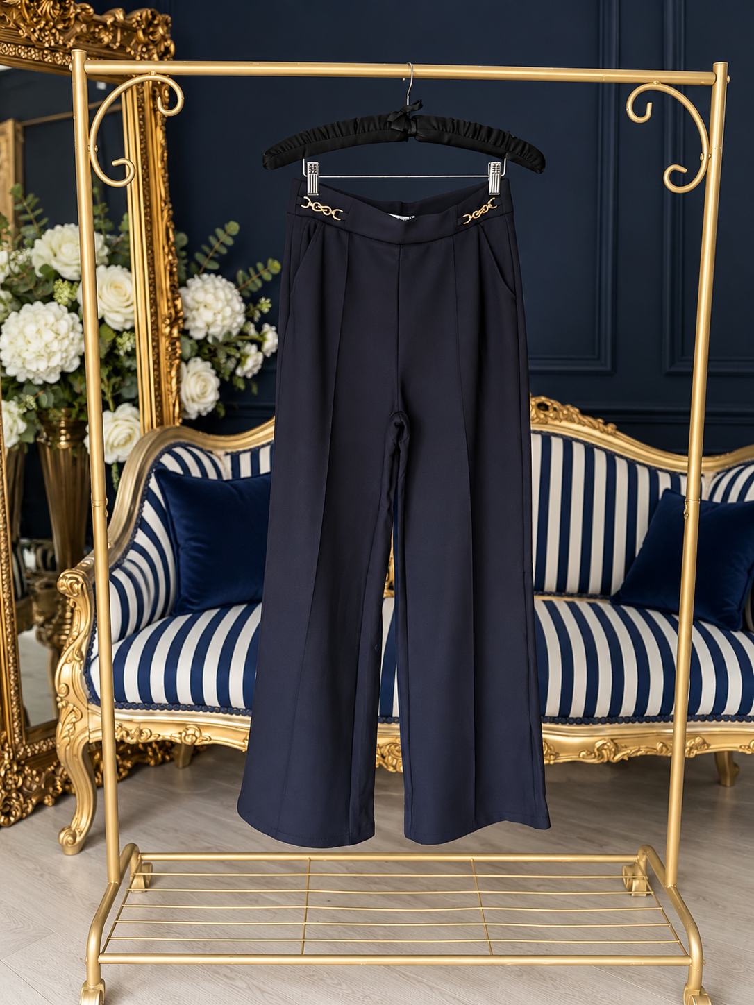 NAVY HIP CHAIN TROUSERS