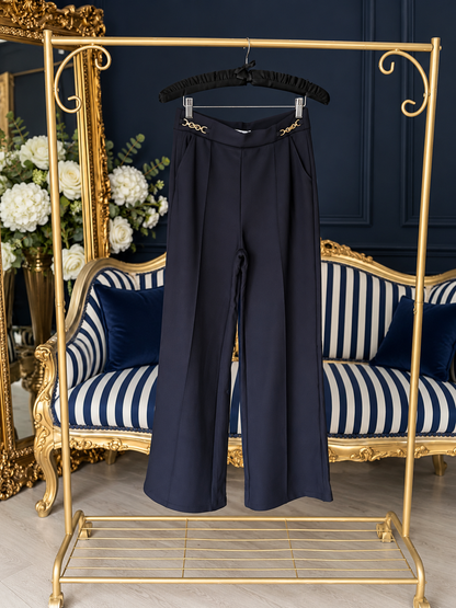 NAVY HIP CHAIN TROUSERS