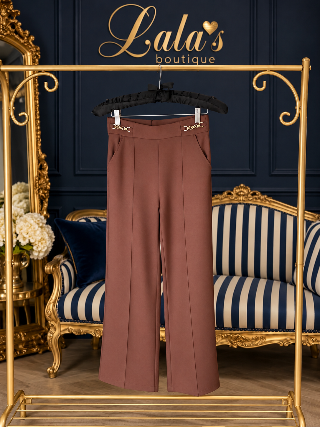 BROWN HIP CHAIN TROUSERS