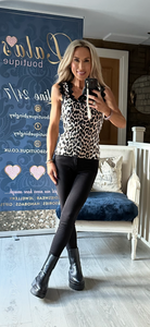 ANIMAL PRINT SCOLLOPED EDGE KNITTED VEST