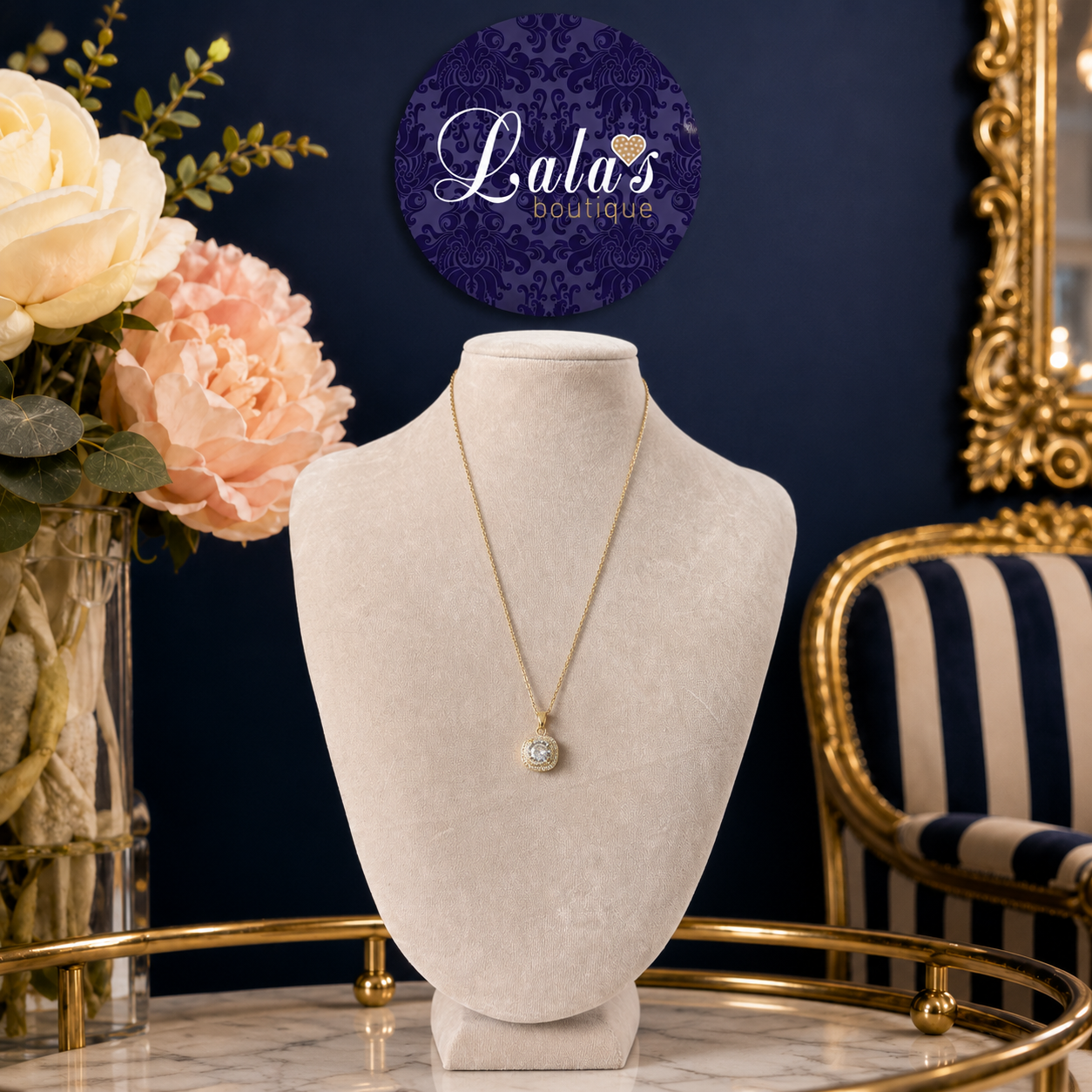 GOLD CRYSTAL SQUARE DROP NECKLACE