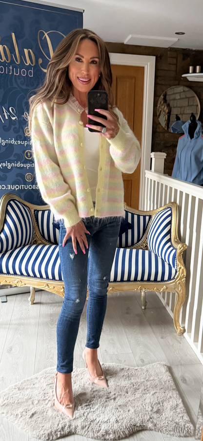 MINT SWEET STRIPE FRILL CARDIGAN