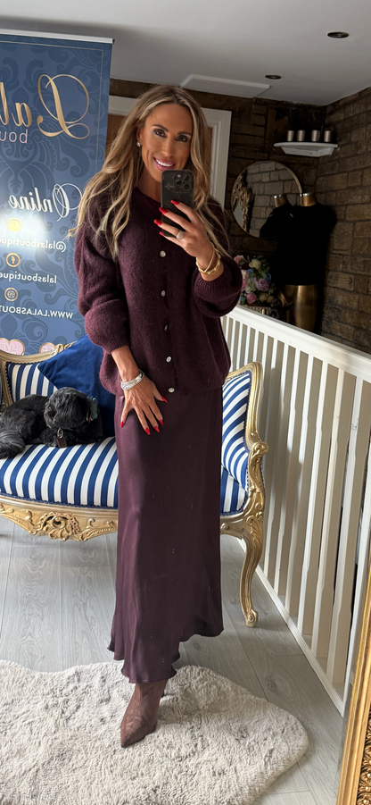 AUBERGINE SATIN SKIRT