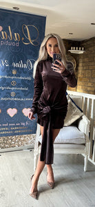 BROWN VELVET TIE DRESS