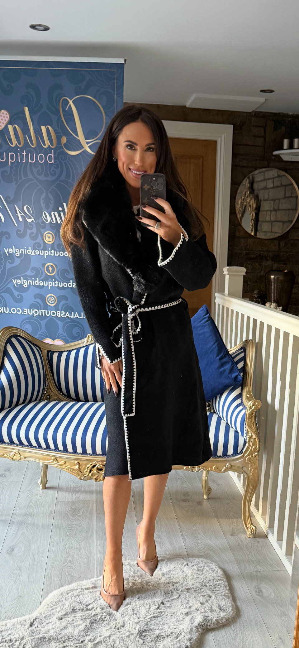 BLACK & WHITE FUR COLLAR COATIGAN