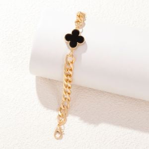 CHUNKY BLACK CLOVER GOLD CHAIN BRACELET