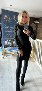 BLACK JEWELLED POLO NECK DRESS