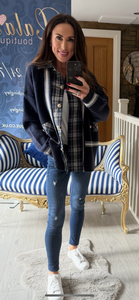 NAVY PLAID SHIRT CARDIGAN