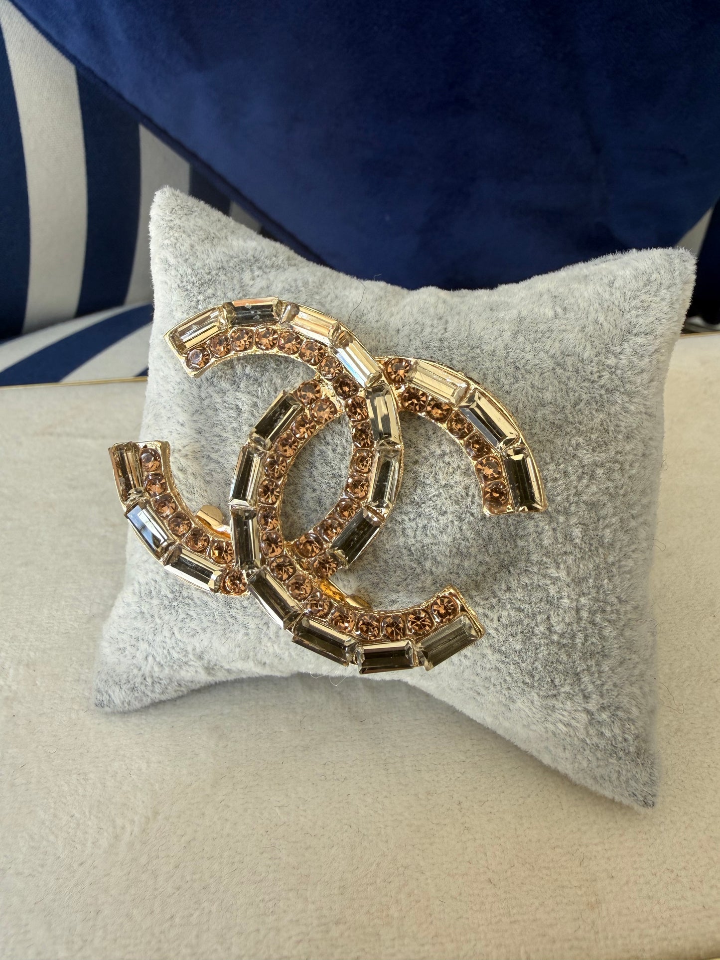 GOLD & BRONZE CRYSTAL DOUBLE C BROOCH