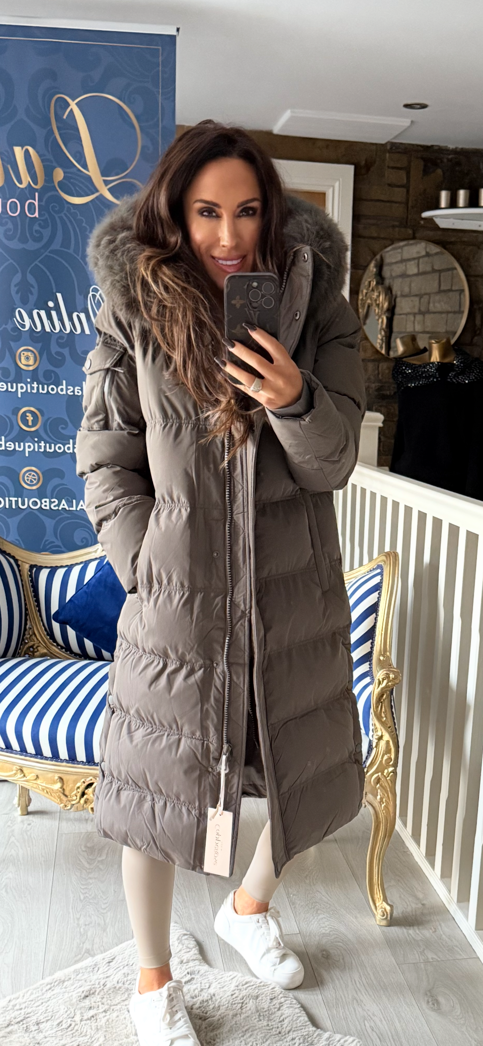 GHAKI QUILTED FUR HOODED COAT