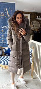 GHAKI QUILTED FUR HOODED COAT