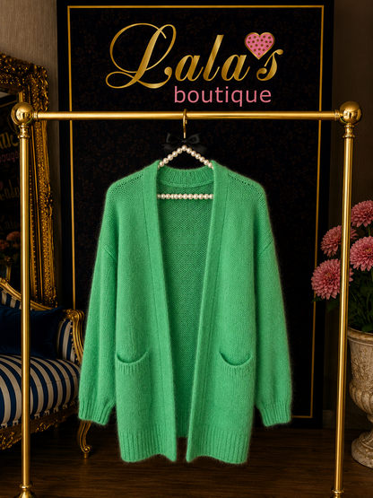 GREEN LONGLINE MOHAIR CARDIGAN