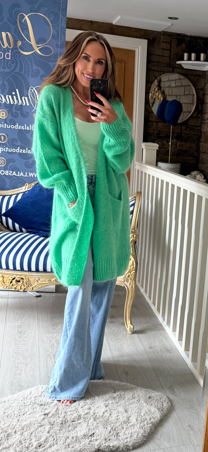 GREEN LONGLINE MOHAIR CARDIGAN
