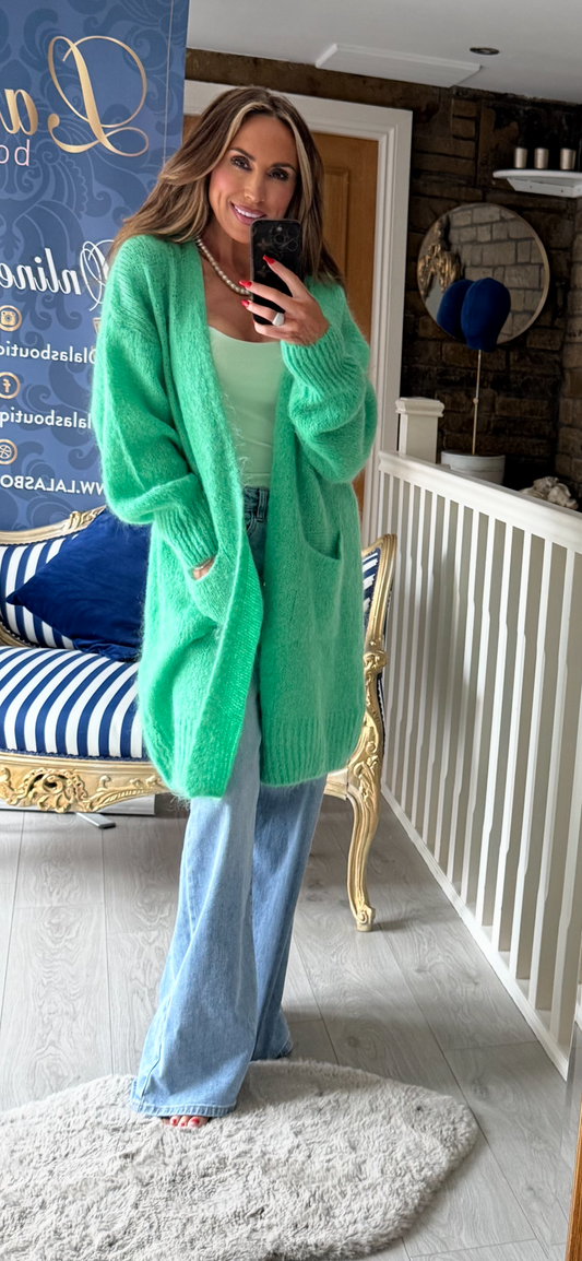 GREEN LONGLINE MOHAIR CARDIGAN