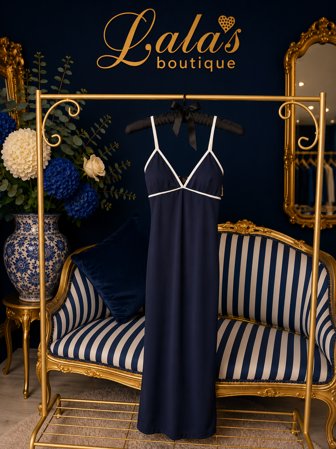 NAVY & WHITE STRETCHY DRESS