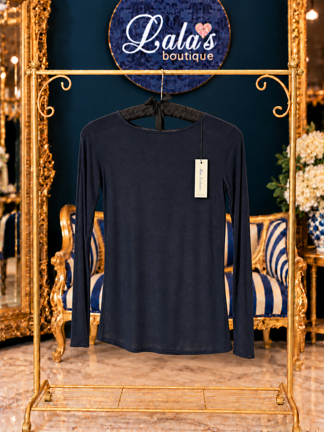 NAVY CASHMERE BASE LAYER TOP