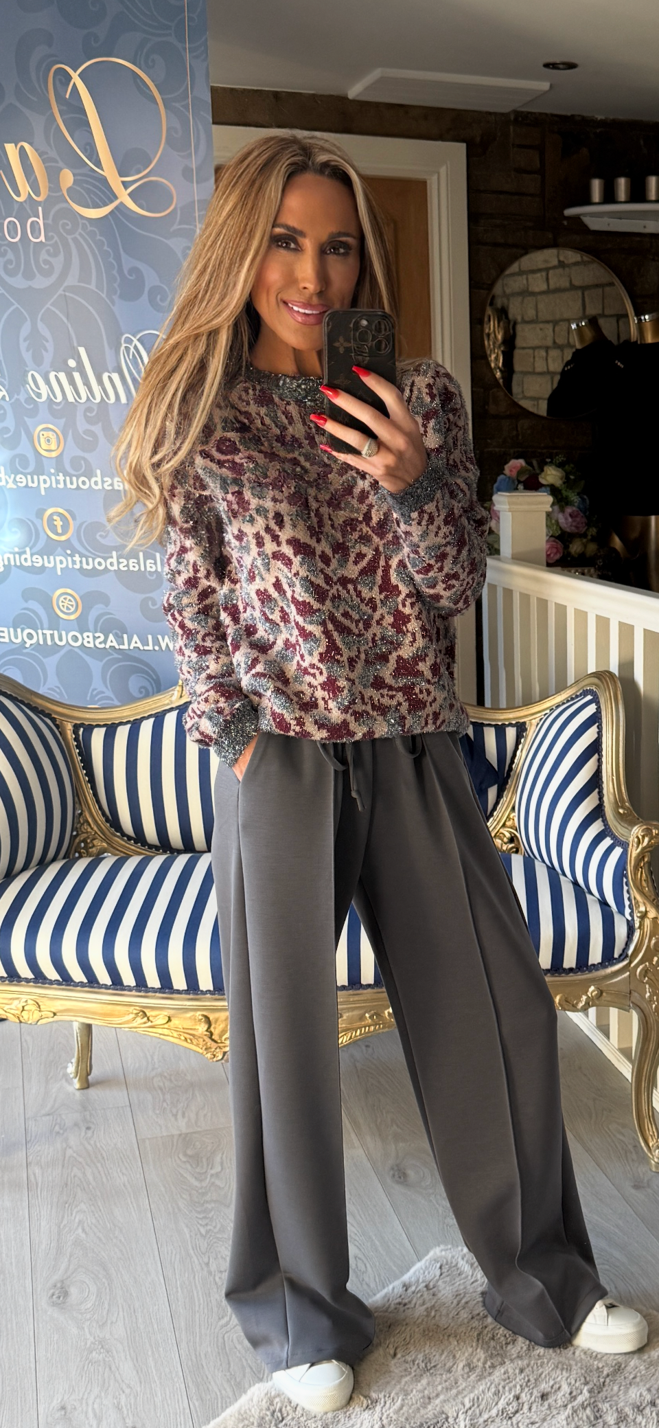 BURGUNDY ANIMAL PRINT LUREX JUMPER