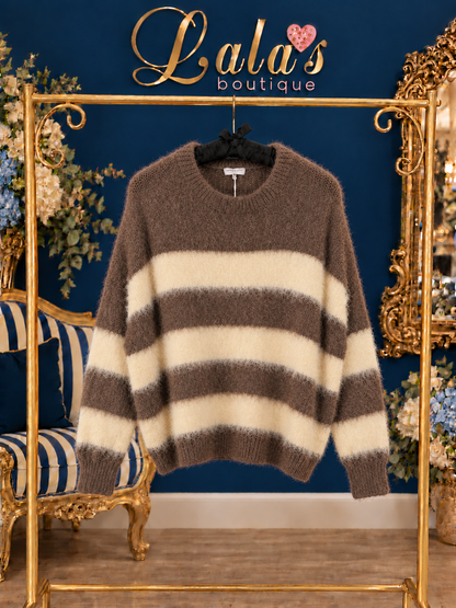 MOCHA & CREAM STRIPE FLUFFY KNIT