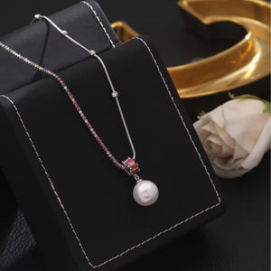 RAINBOW GEMSTONE PEARL DROP NECKLACE