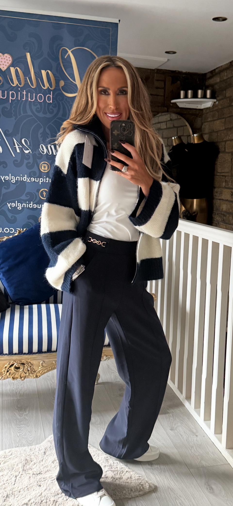 NAVY FUNNEL STRIPE CARDIGAN