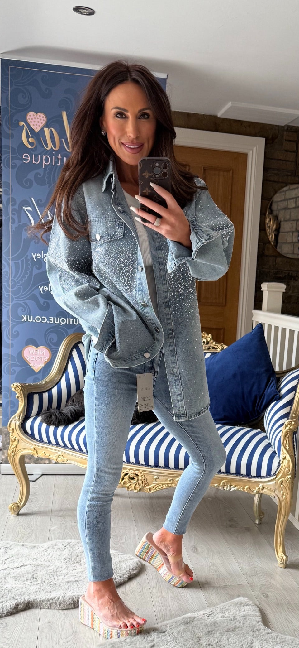 DENIM RINESTONE SHACKET