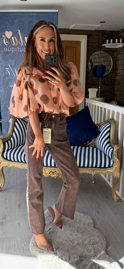 BROWN CROP VINTAGE FLARE JEAN