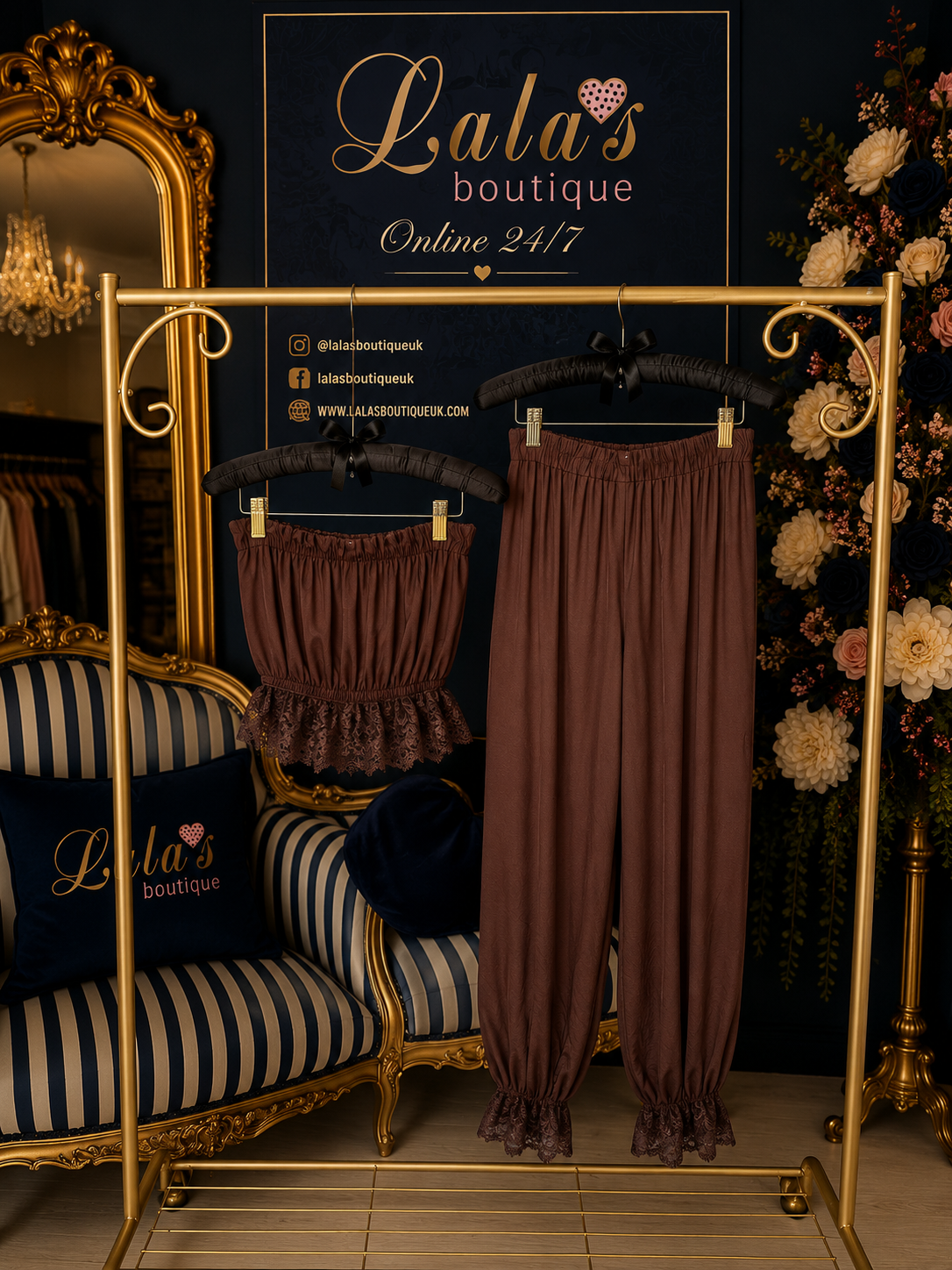 BROWN LACE BANDEAU CO-ORD