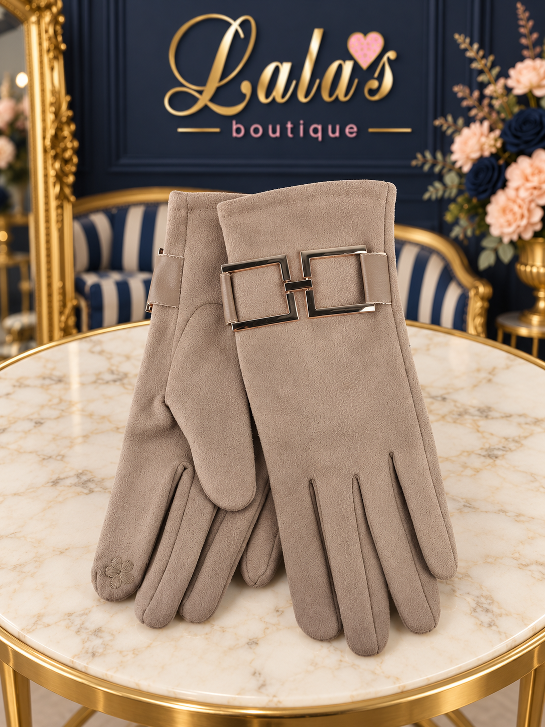 SUEDETTE METALLIC BUCKLE GLOVES