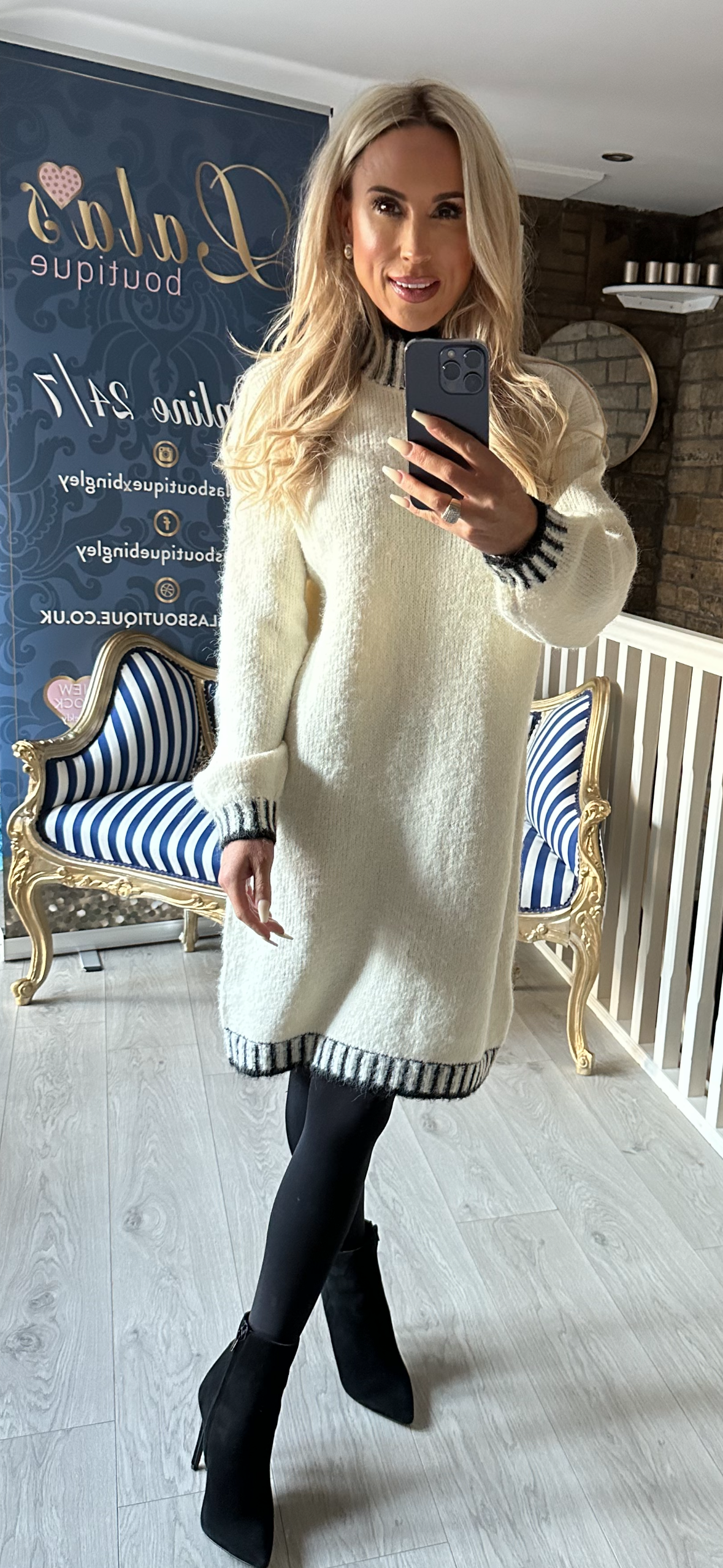 WINTER WHITE BLANKET STITCH JUMPER DRESS