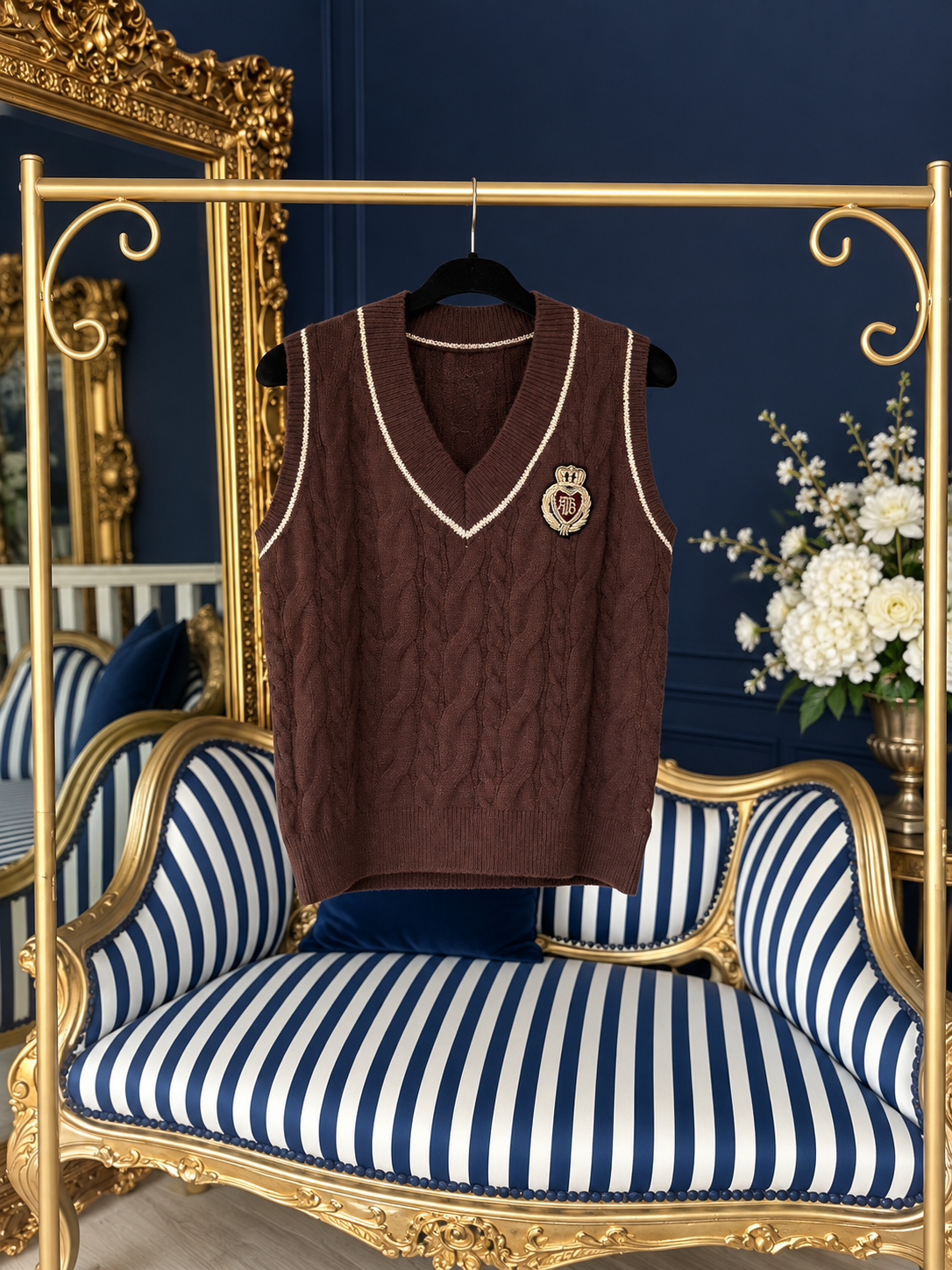 CHOCOLATE COAT OF ARMS SLEEVELESS JUMPER