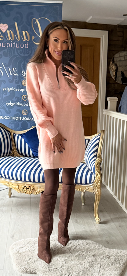 PEACH FUNNEL NECK JUMPER DRESS
