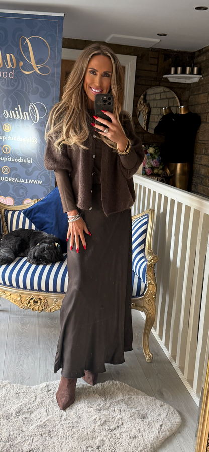 CHOCOLATE SATIN SKIRT