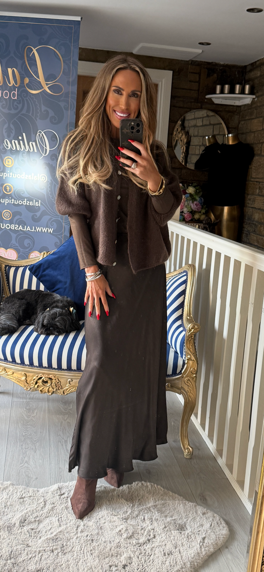 CHOCOLATE SATIN SKIRT