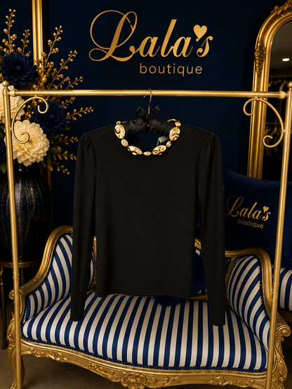 BLACK GOLD BEADED NECK JUMPER